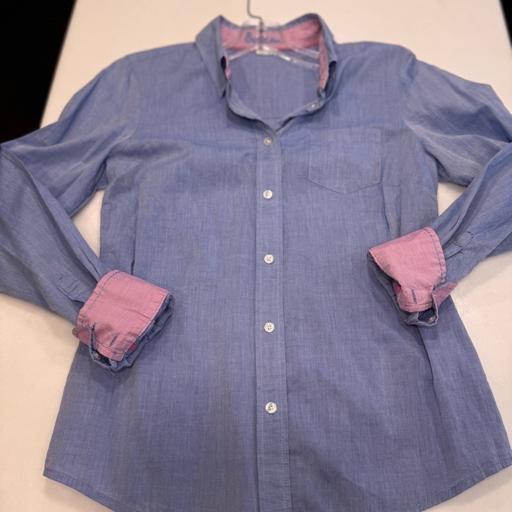 Boden Women’s Blue Button Down shirt cotton Long Sleeve Flip Cuff size 4 - Picture 11 of 12
